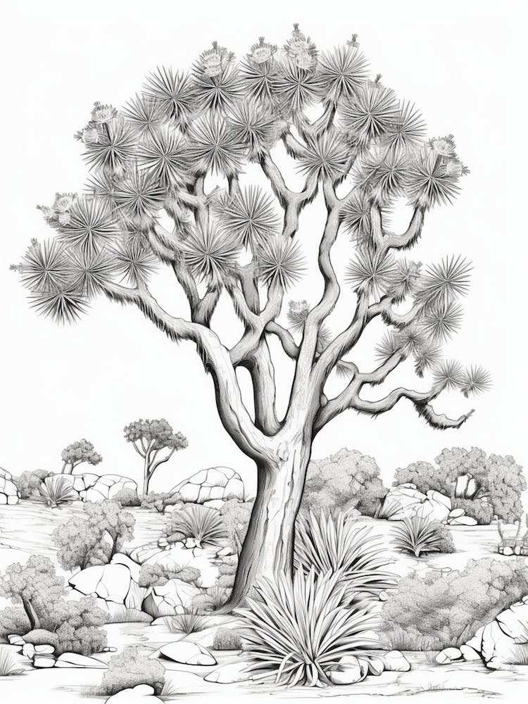 Detailed Drawing Of A Joshua Tree In The Style Of Jam 1 Art Print by ...