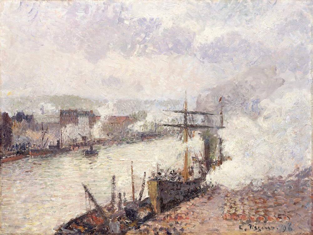 Steamboats In The Port Of Rouen (1896), Camille Pissarro