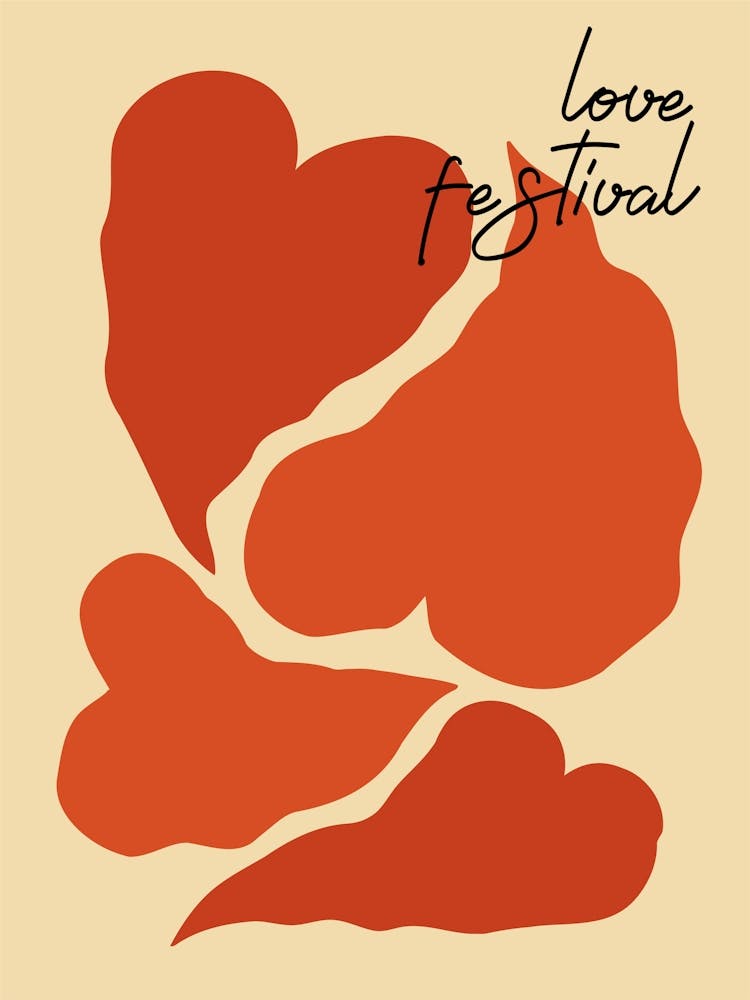 Love festival, Romantic, Red hearts, Valentine's Day, Retro print