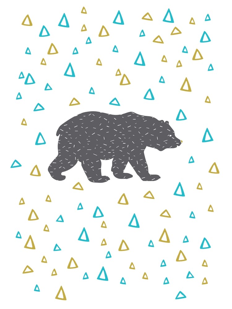 Playful Bear and Triangles Nursery Wall Art