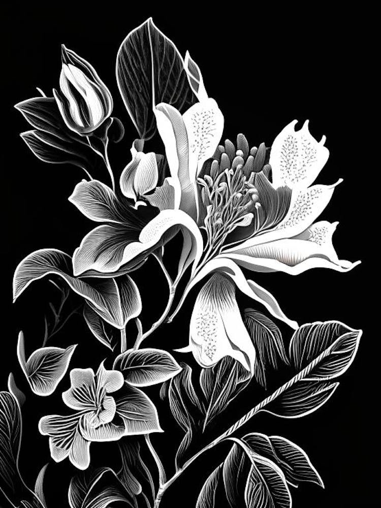 Rhododendron Leaf Linocut 1