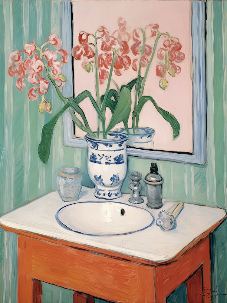 Bathroom Vanity Painting With A Sweet Pea Bouquet 4
