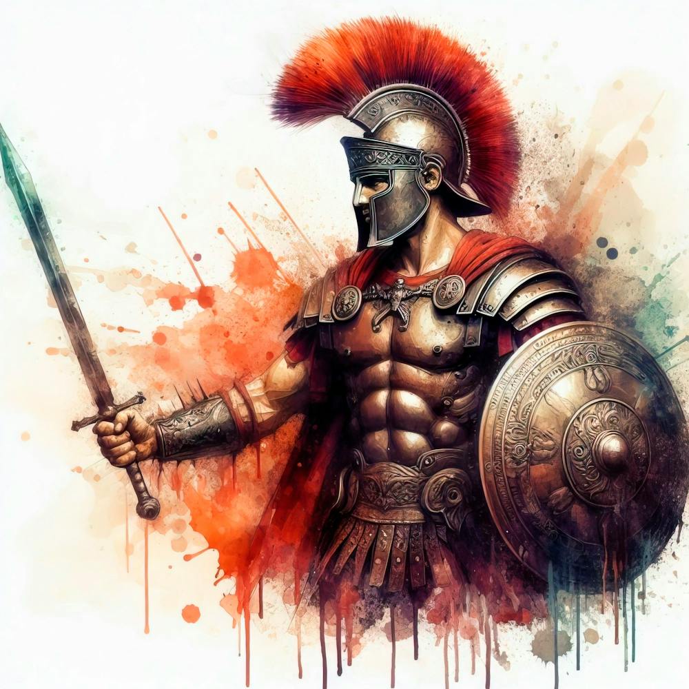 146 Guerrier Romain en Aquarelle
