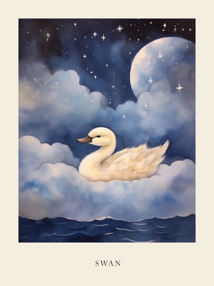 Baby Swan 2 Sleeping In The Clouds Nursery Poster
