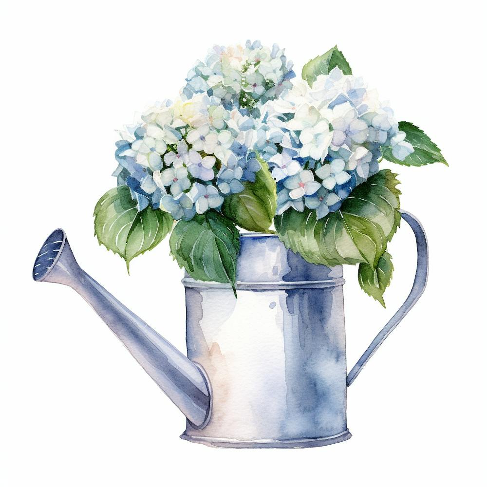 Marion Metal Watering Can With Hydrangeas Watercolor White Back 508b090a 199b 48ec 9d4c B6d159e065f0