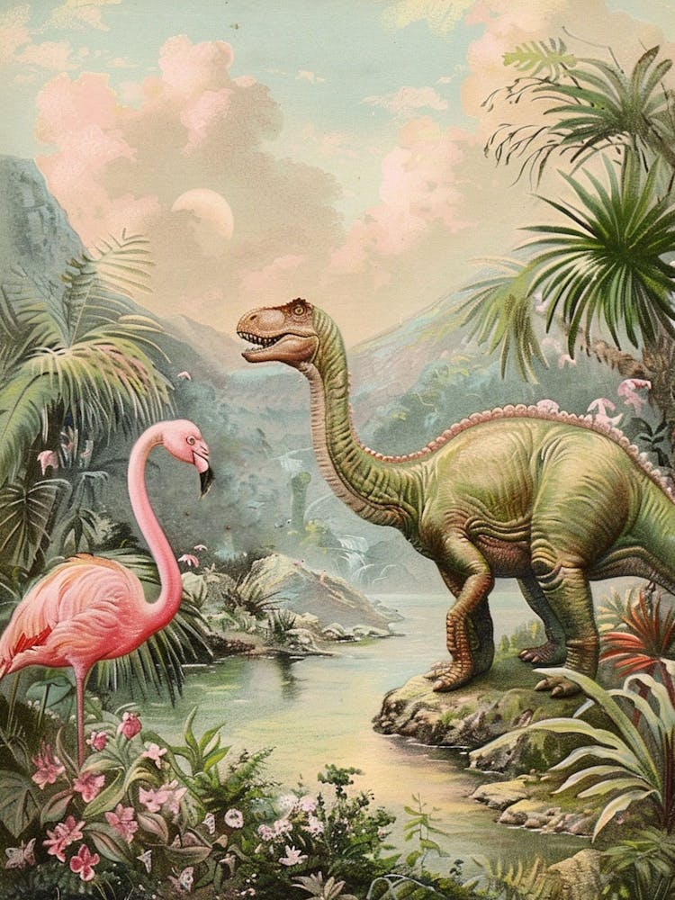 Dinosaur & Flamingo Storybook Style 2