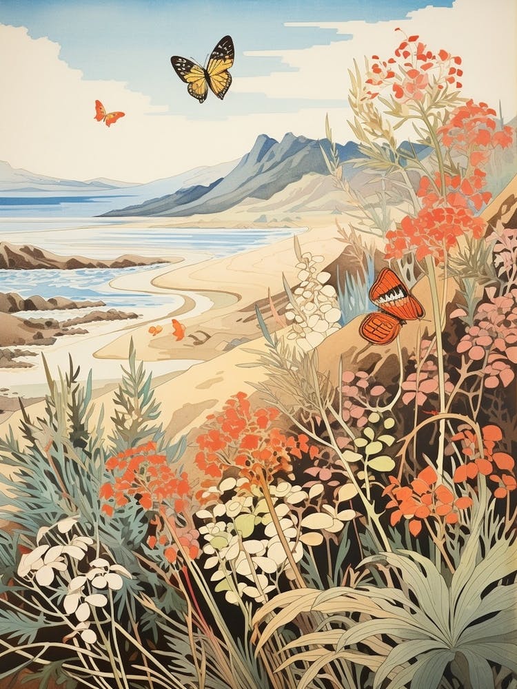 Butterflies In The Sand Dunes Japanese Style Painting 1