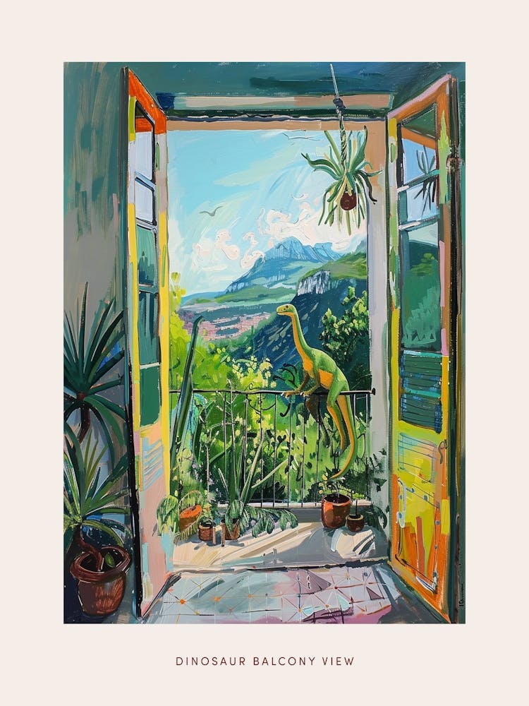 Dinosaur & The Balcony Painting 2 Poster