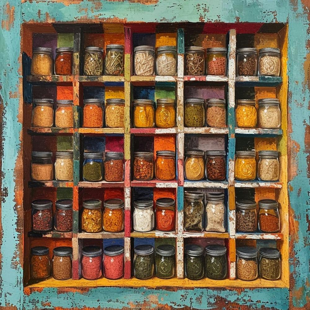 Spices On A Shelf Pastel Checkerboard 2