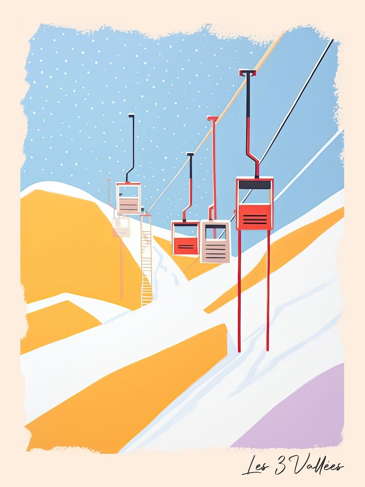 Poster Of Les 3 Vallees   France, Ski Resort Pastel Colours Illustration 0