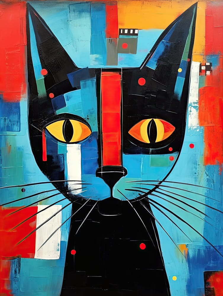 Geometric Grace: Minimalist Cubist Cat Portrait