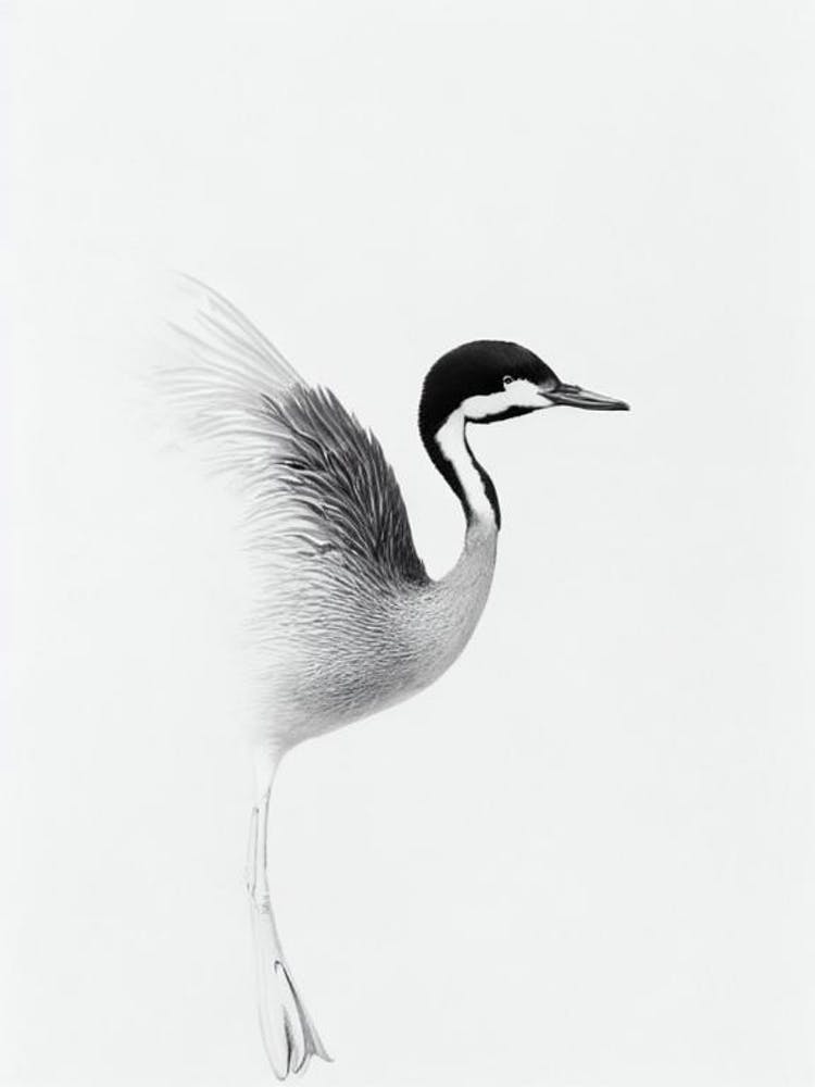 Grebe B&W Pencil Drawing 1 Bird