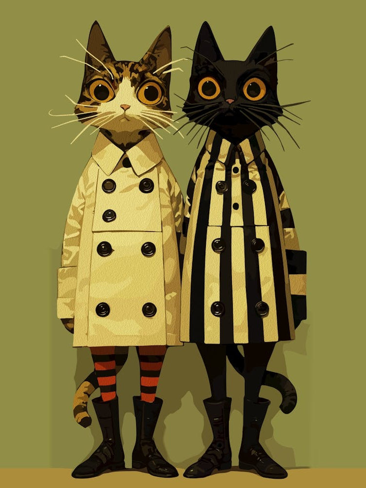 Fashion Felines Quirky Cat Wall Art In Coats & Boots