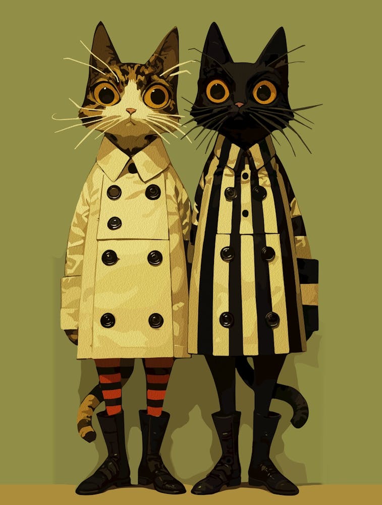 Fashion Felines Quirky Cat Wall Art In Coats & Boots