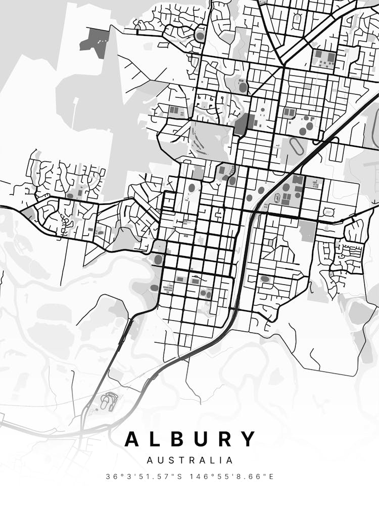 Albury Australia White Map 1
