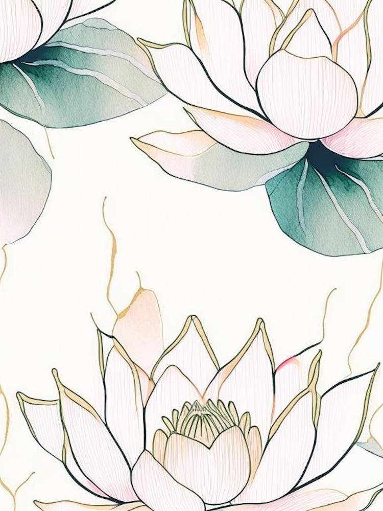 Lotus Flower Repeat Pattern Minimal Watercolour 1