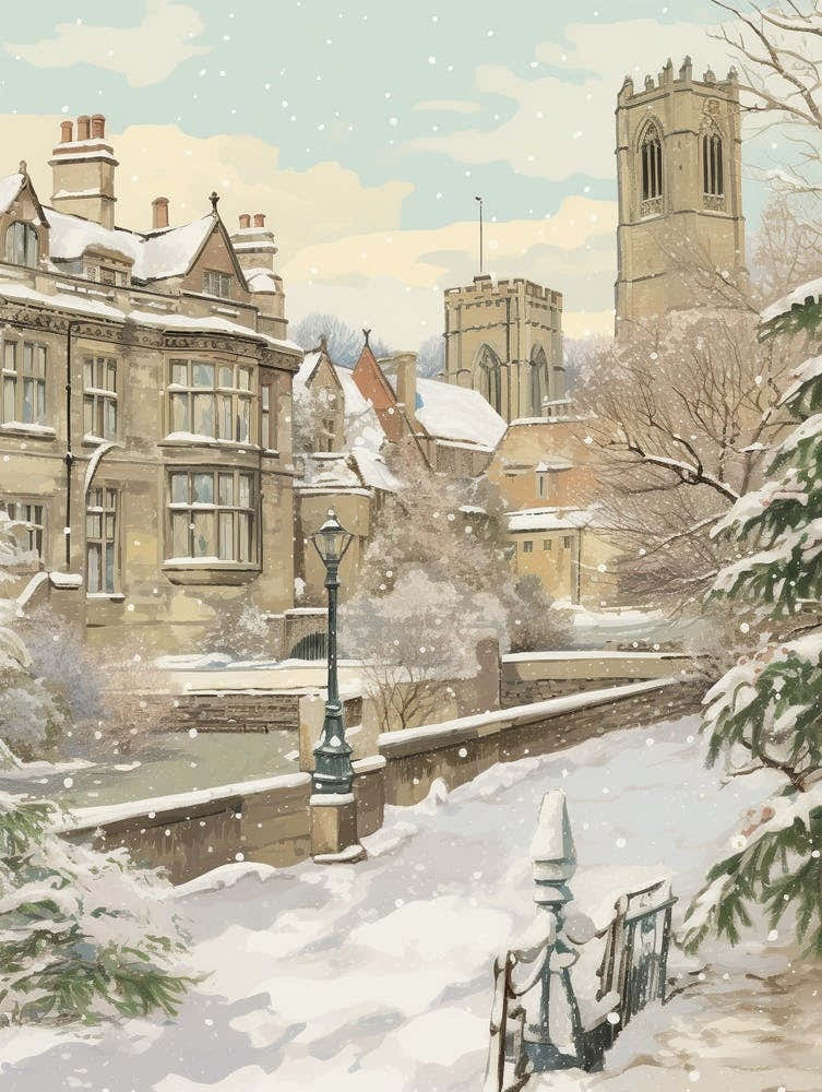 Vintage Winter Illustration Oxford United Kingdom 3