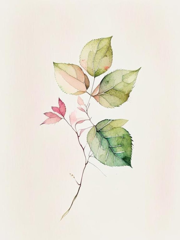 Wild Rose Leaf Minimalist Watercolour 1