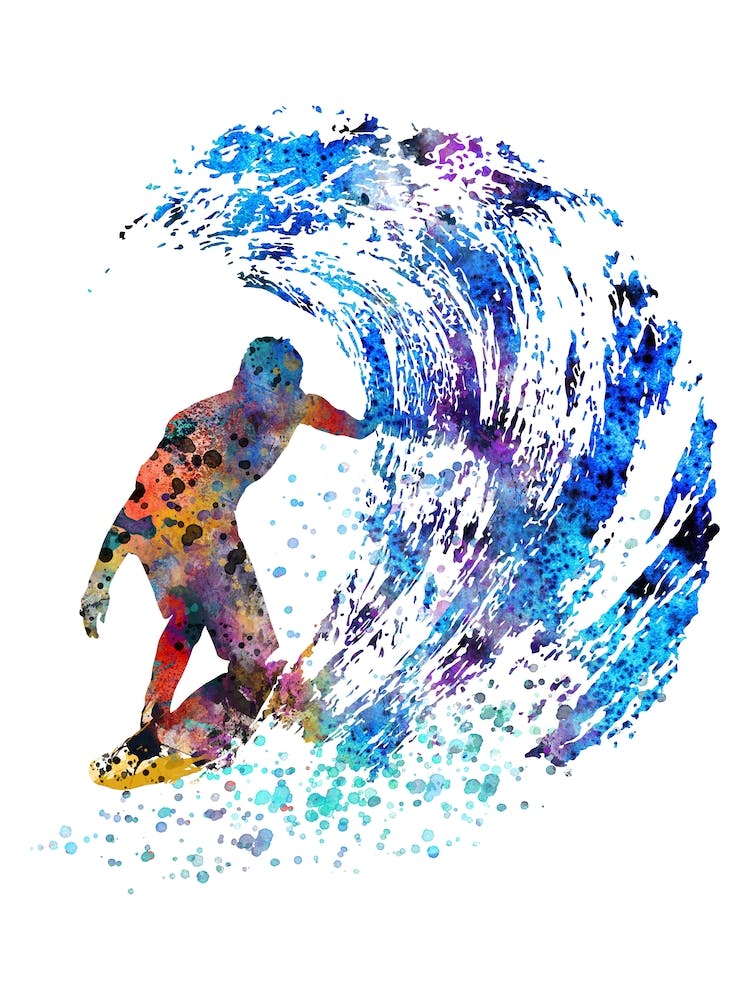 Surfer On A Wave Watercolor