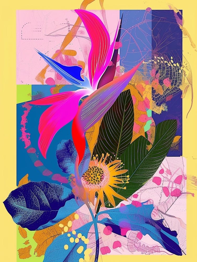 Bird Of Paradise 4 Neon Flower Collage