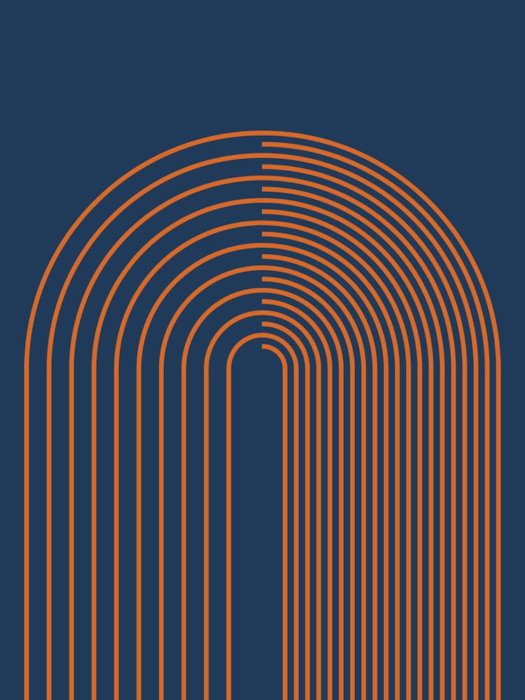 Abstract Geometric Lines 15 In Navy Blue Burnt Orange (Rainbow Abstraction) Copy 01