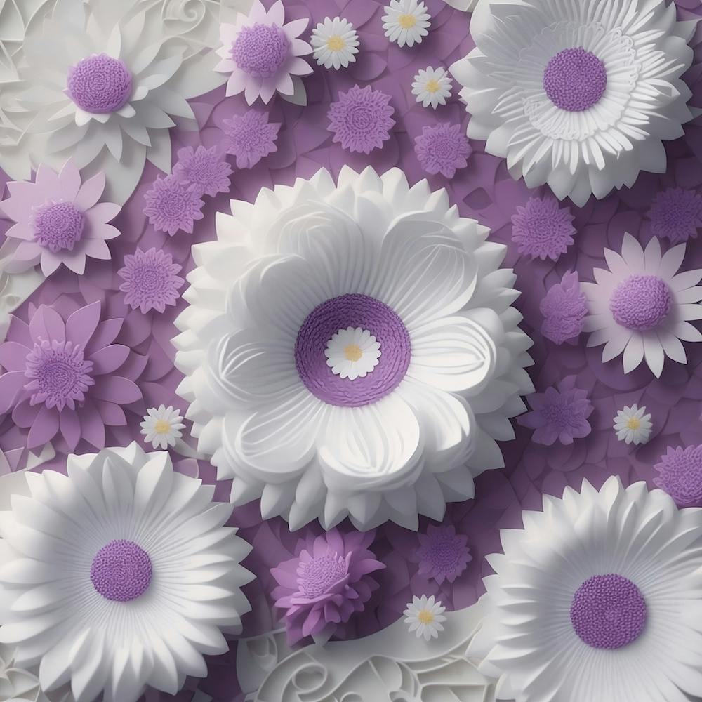 Majestic Blush: Digital Blooms in White and Purple