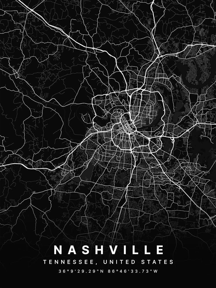 Nashville Tennessee USA Black Map