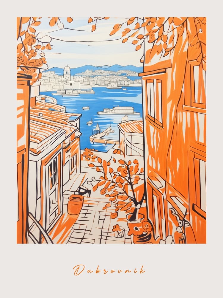 Dubrovnik Croatia 3 Orange Drawing Poster