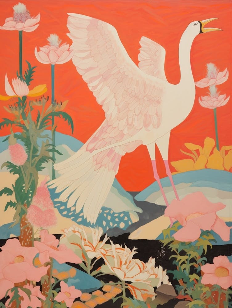 Maximalist Bird Painting Crane 3