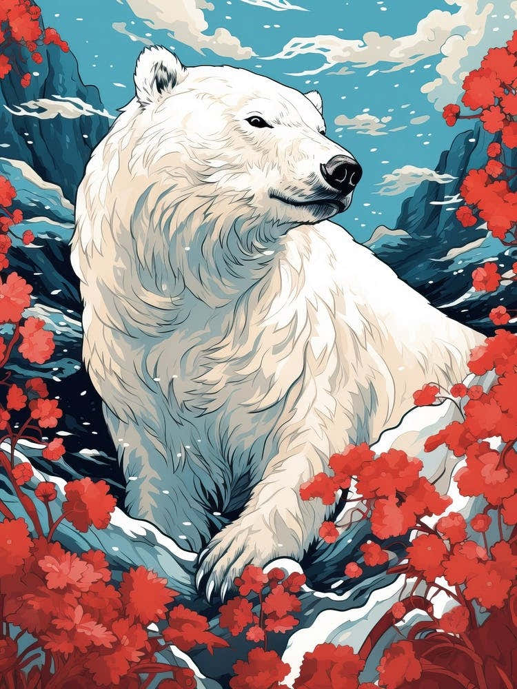 Polar Bear Animal Drawing In The Style Of Ukiyo E 3