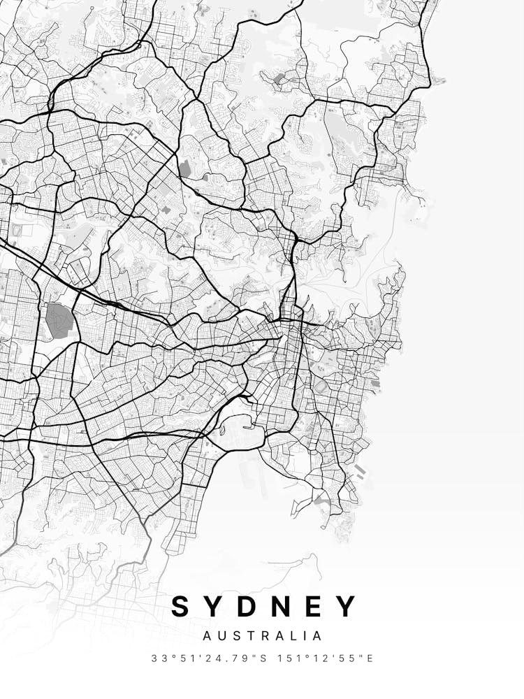 Sydney Australia White Map