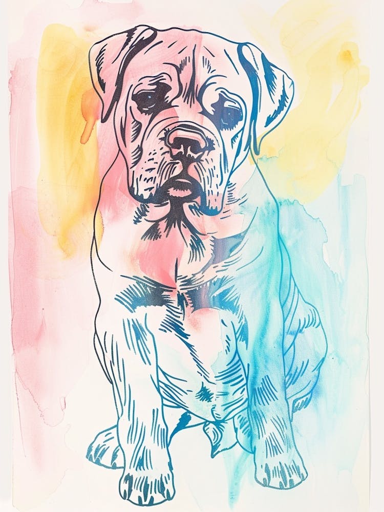 Bullmastiff Dog Pastel Line Watercolour Illustration  3