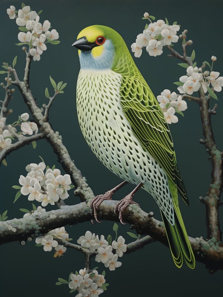 Peinture d'oiseau inspirée de Ohara Koson Pinson 3