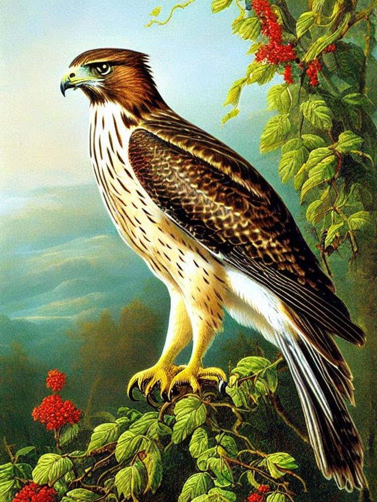 Red Tailed Hawk Haeckel Style Vintage Illustration Bird