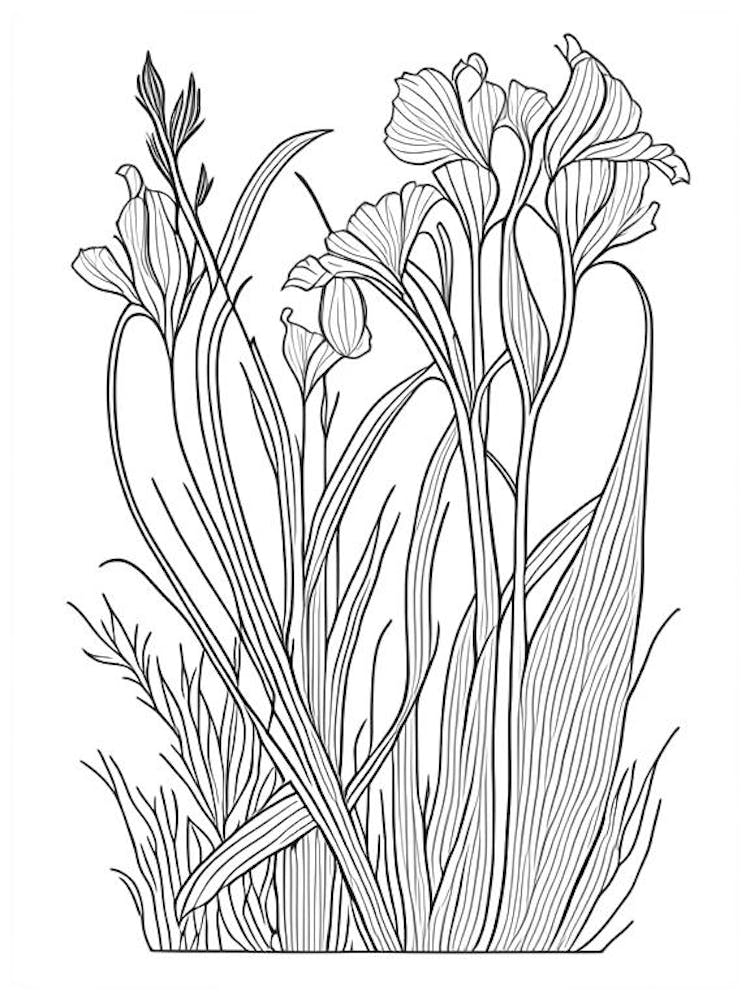 Orris Root Herb William Morris Inspired Line Drawing 2