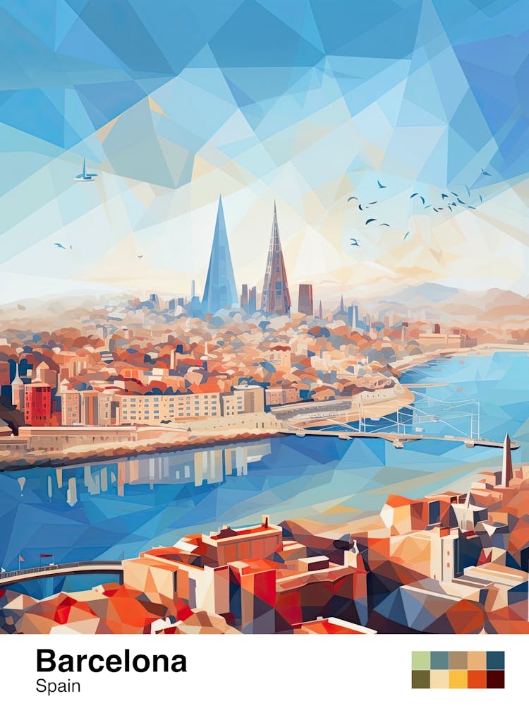 Barcelona, Spain, Geometric Illustration 3 Poster