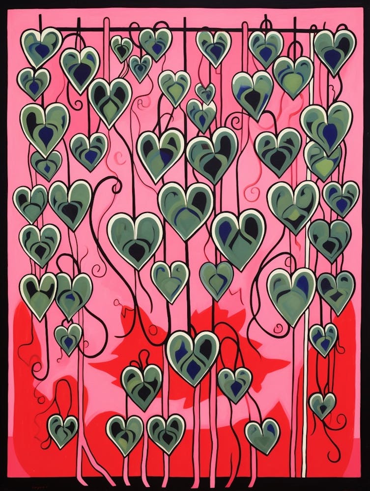 Pink And Red Plant Illustration String Of Hearts