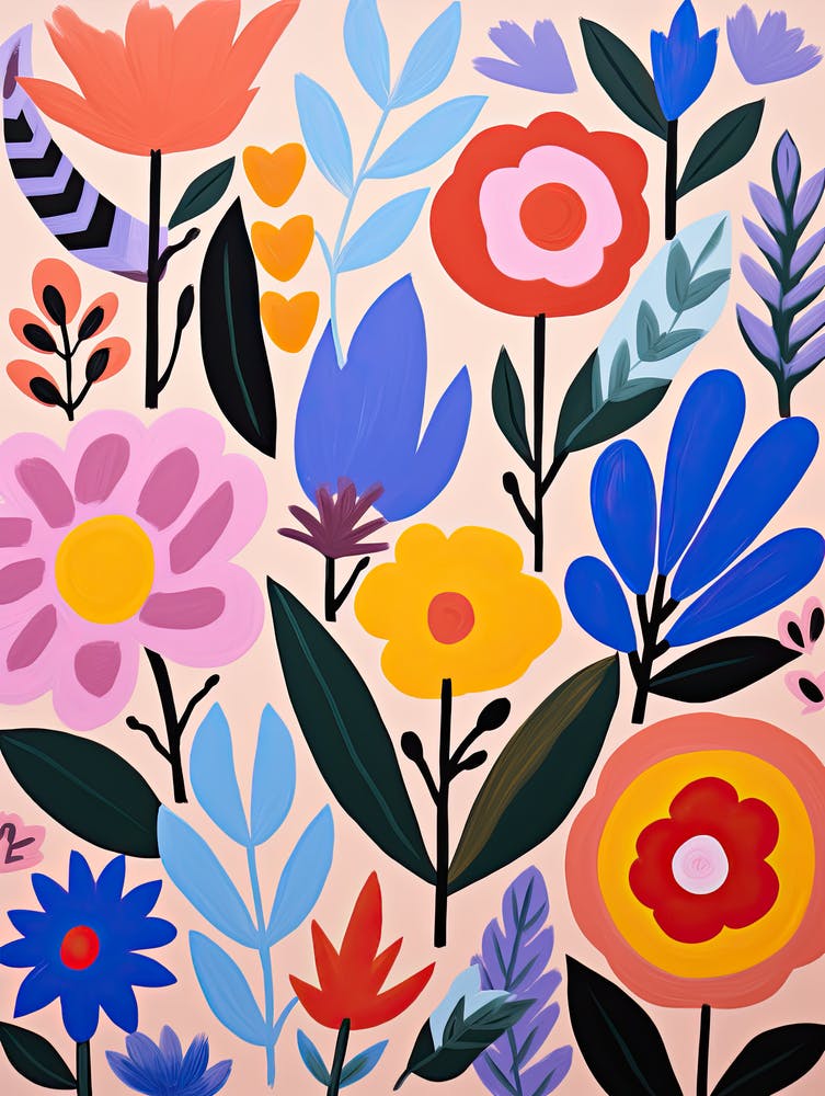 Whimsical Bouquet; Matisse Style Chromatic Palette