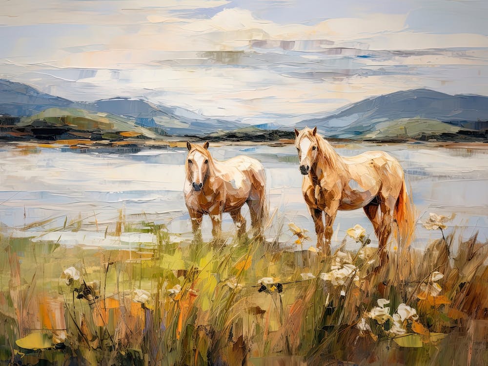 Horses Painting In Scottish Highlands, Scotland, Landscape 1