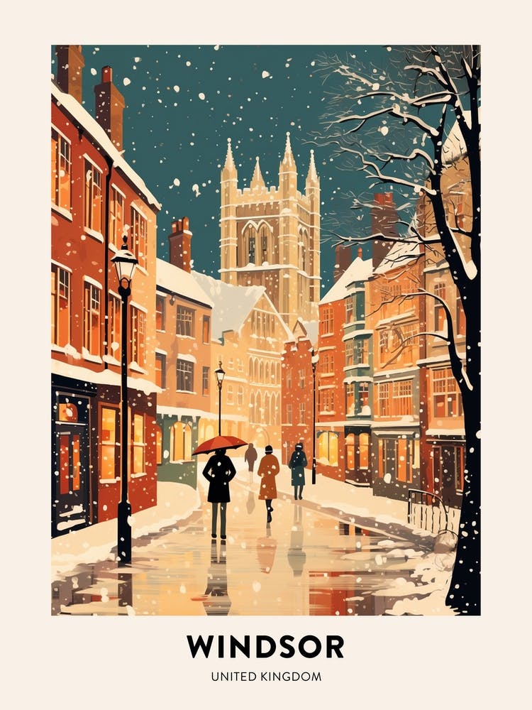 Winter Night  Travel Poster Windsor United Kingdom 1