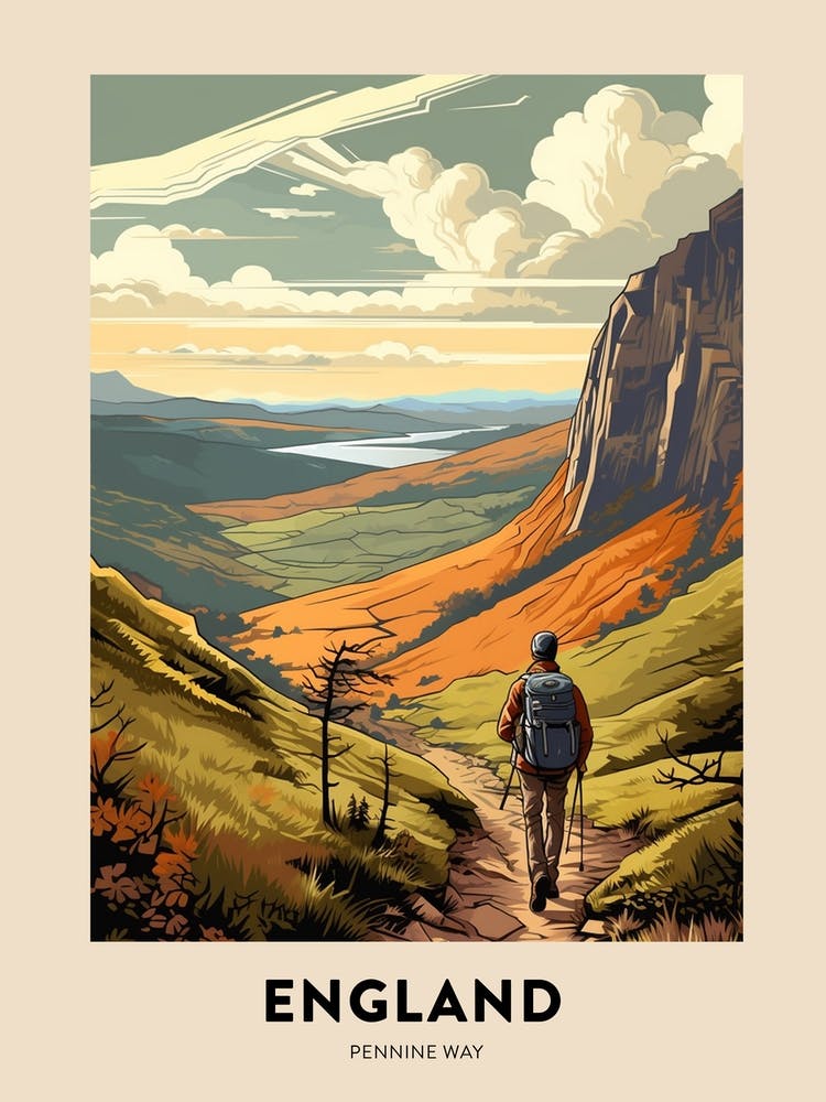 Pennine Way England 3 Vintage Hiking Travel Poster