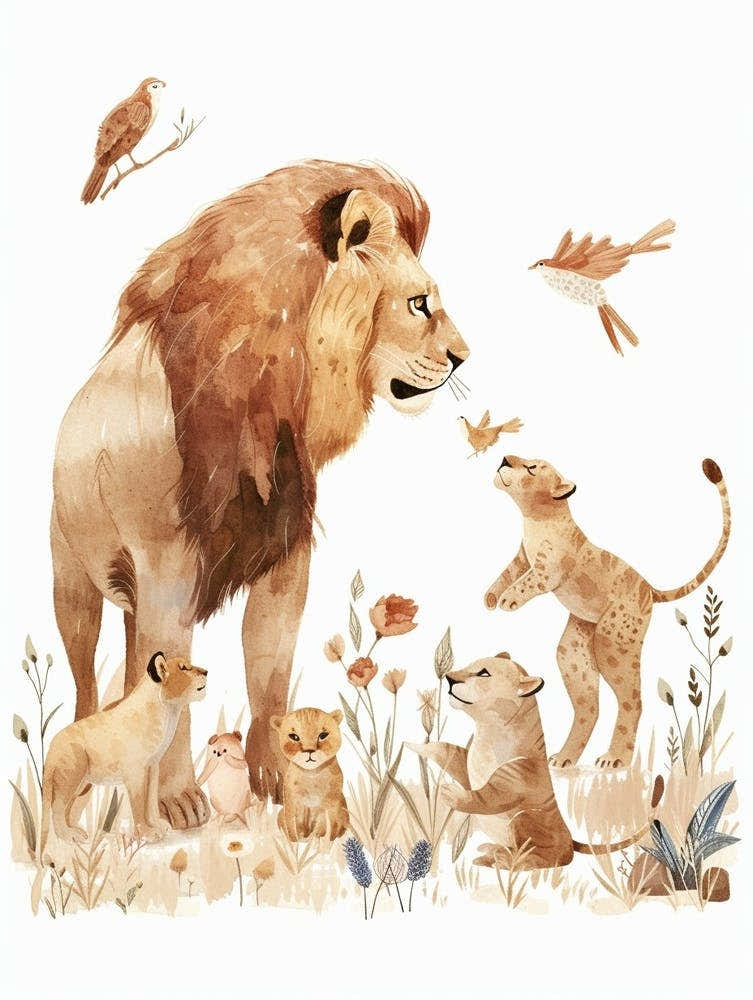 African Lion Interaction With Other Wildlife Clipart 3