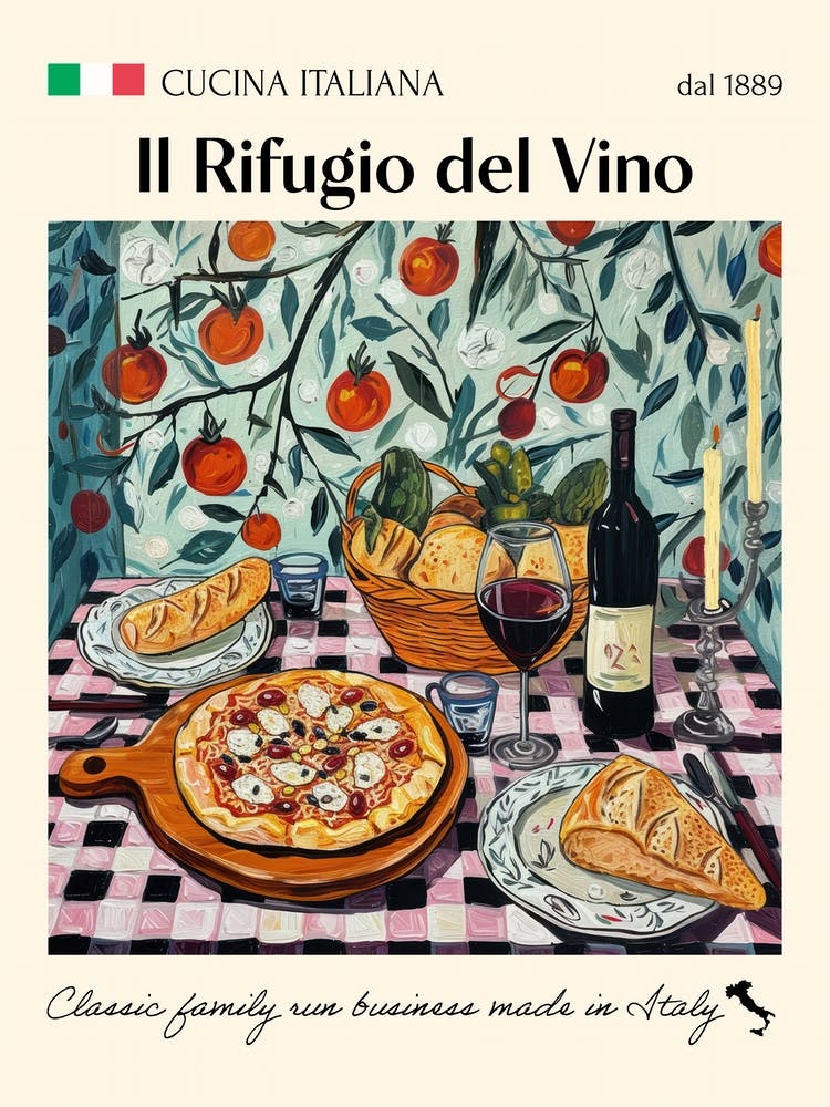 Il Rifugio Del Vino Trattoria Italian Poster Food Kitchen