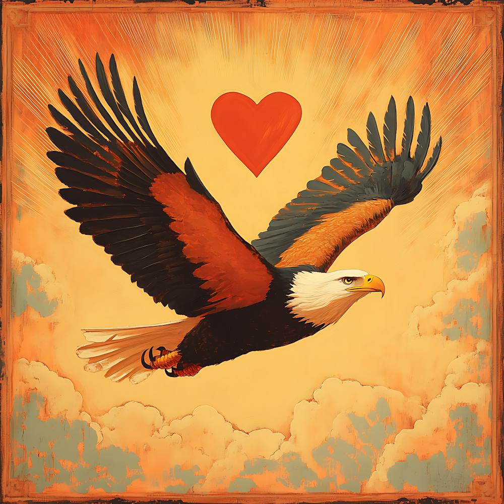 Art Deco Eagle with Heart-shaped Cloud