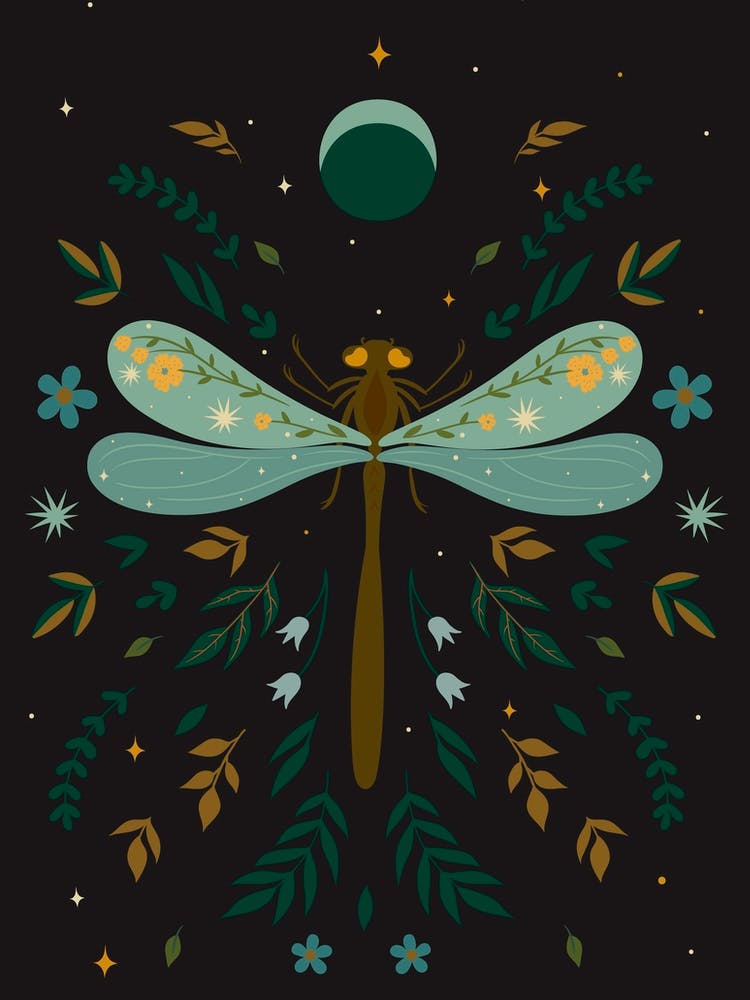 Moon and Dragonfly Scandinavian Folk