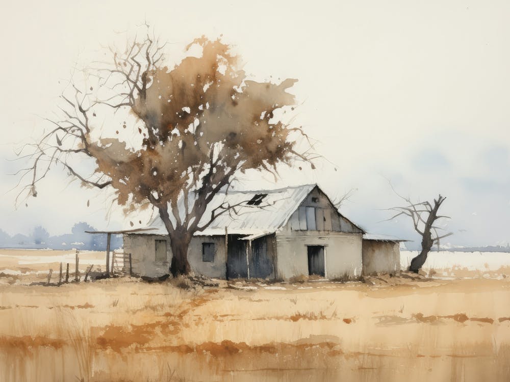 Autumn Cottage Landscape Painting