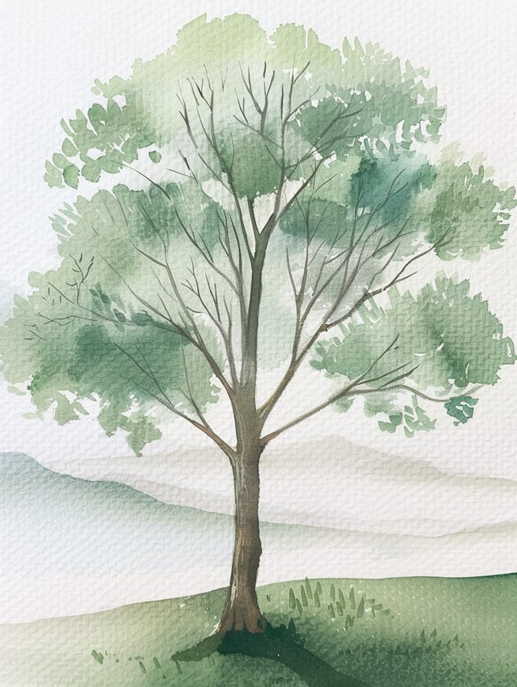 Acacia Tree Atmospheric Watercolour Painting 1