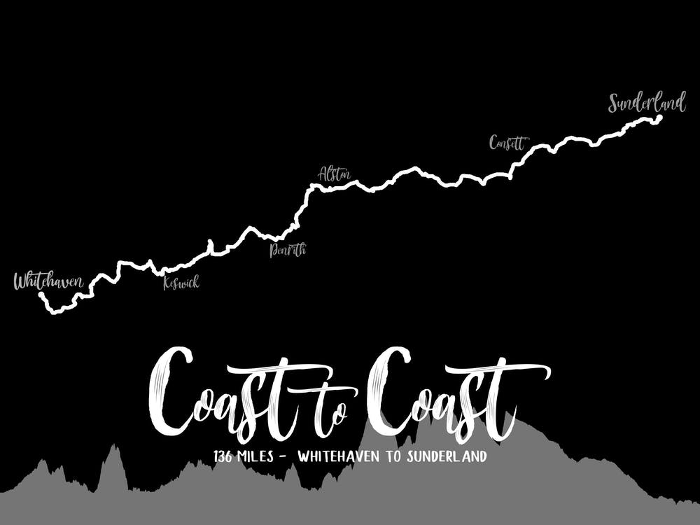Coast To Coast Whitehaven To Sunderland With Elevation Profile | Long Distance Path Print