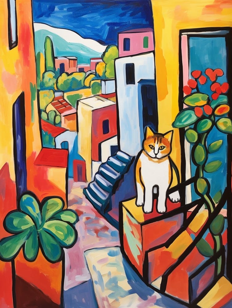 Painting Of A Cat In Taormina Italy 2
