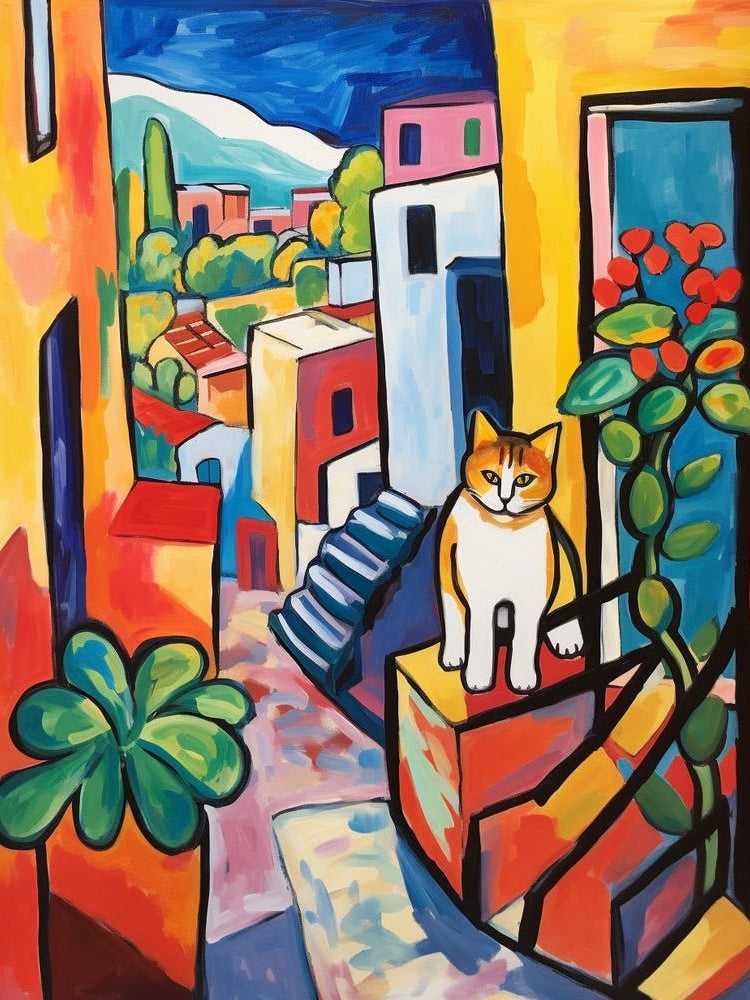 Painting Of A Cat In Taormina Italy 2